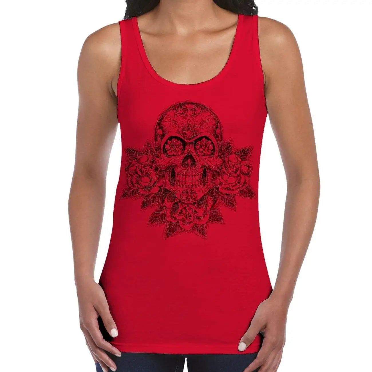 Skull and Roses Tattoo Large Print Women s Vest Tank Top