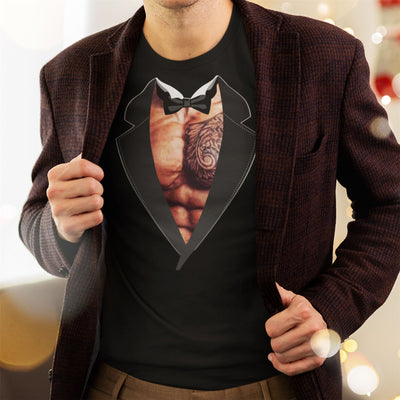 Chest Tattoos Long Sleeve Tuxedo T-Shirt - Funny Stag Do Wedding Fancy Dress