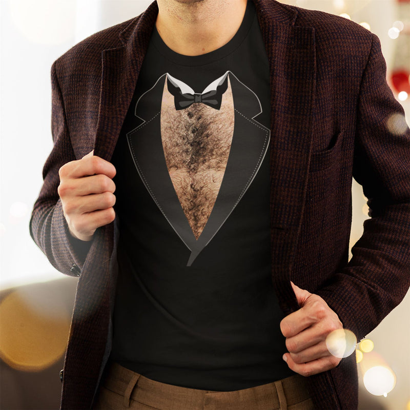 Hairy Chest Funny Long Sleeve Tuxedo T-Shirt - Stag Do Wedding Fancy Dress