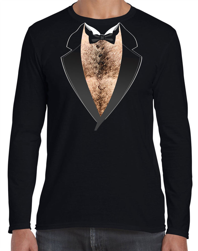 Hairy Chest Funny Long Sleeve Tuxedo T-Shirt - Stag Do Wedding Fancy Dress