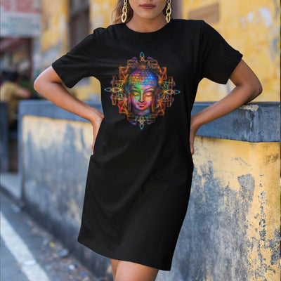 Electric Buddha Psychedelic Women's Short Sleeve T-Shirt Dress