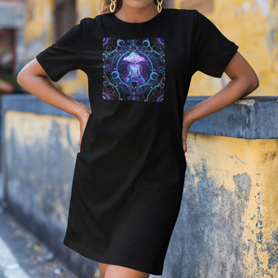 Magic Mushrooms Meditation Psychedelic Women's Short Sleeve T-Shirt Dress