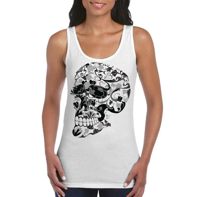 Flower Skull Large Print Women's Vest Tank Top XXL