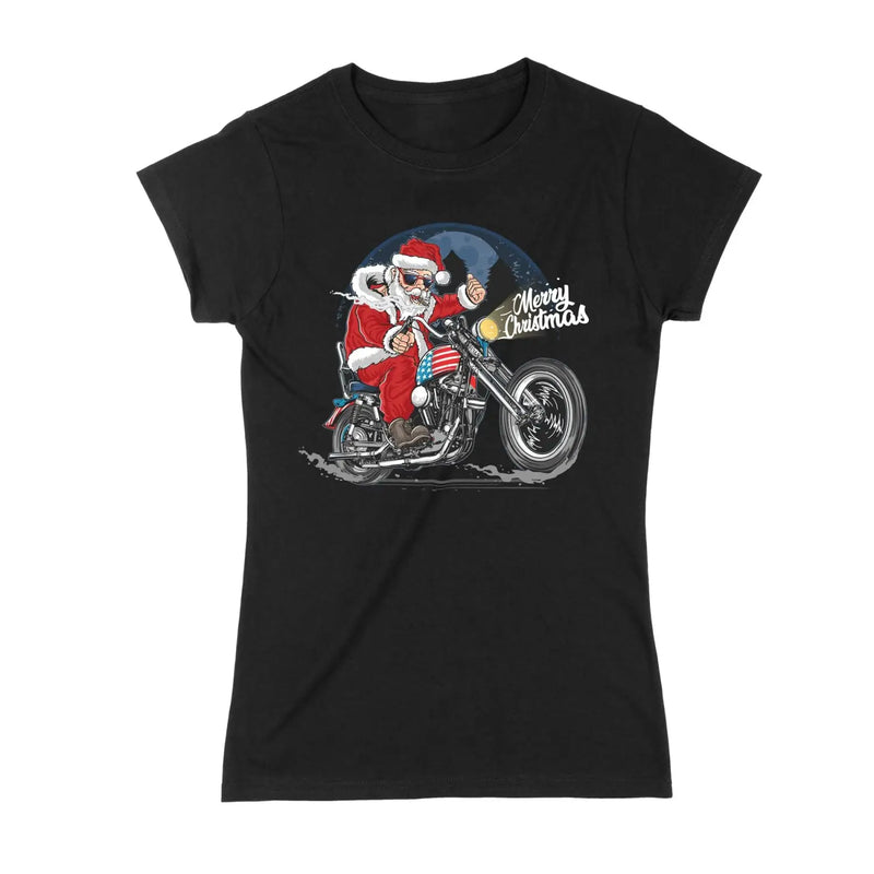 Santa Claus Biker Merry Christmas Womens T Shirt - Womens