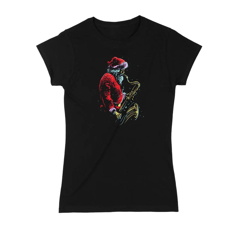 Santa Claus Christmas Saxaphone Cool Jazz Womens T Shirt