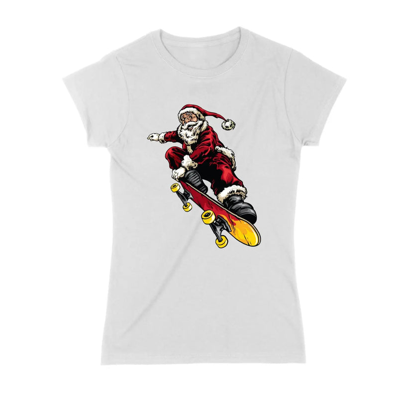 Santa Claus Skateboarder Christmas Womens T Shirt - Womens