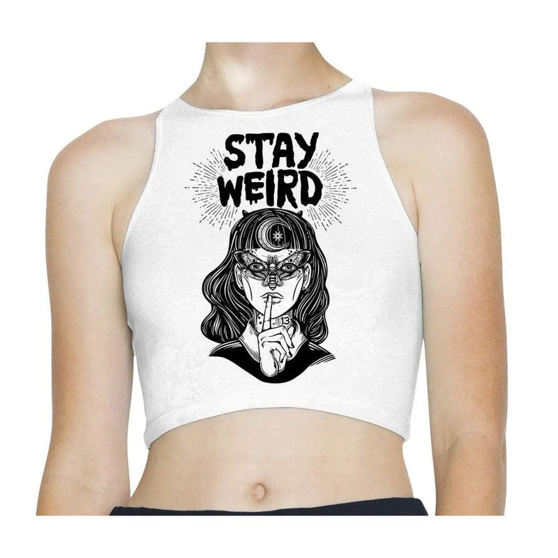 Stay Weird Witch Girl Hipster Sleeveless High Neck Crop Top