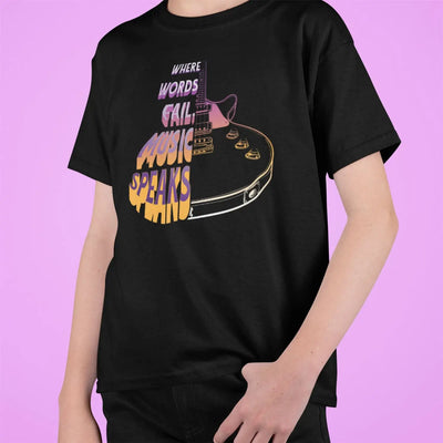 Where Words Fail Music Speaks Kids Guitar T-Shirt