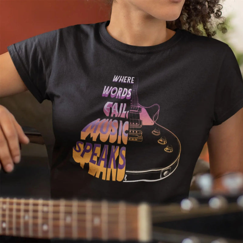 Where Words Fail Music Speaks Women’s Guitar T-Shirt