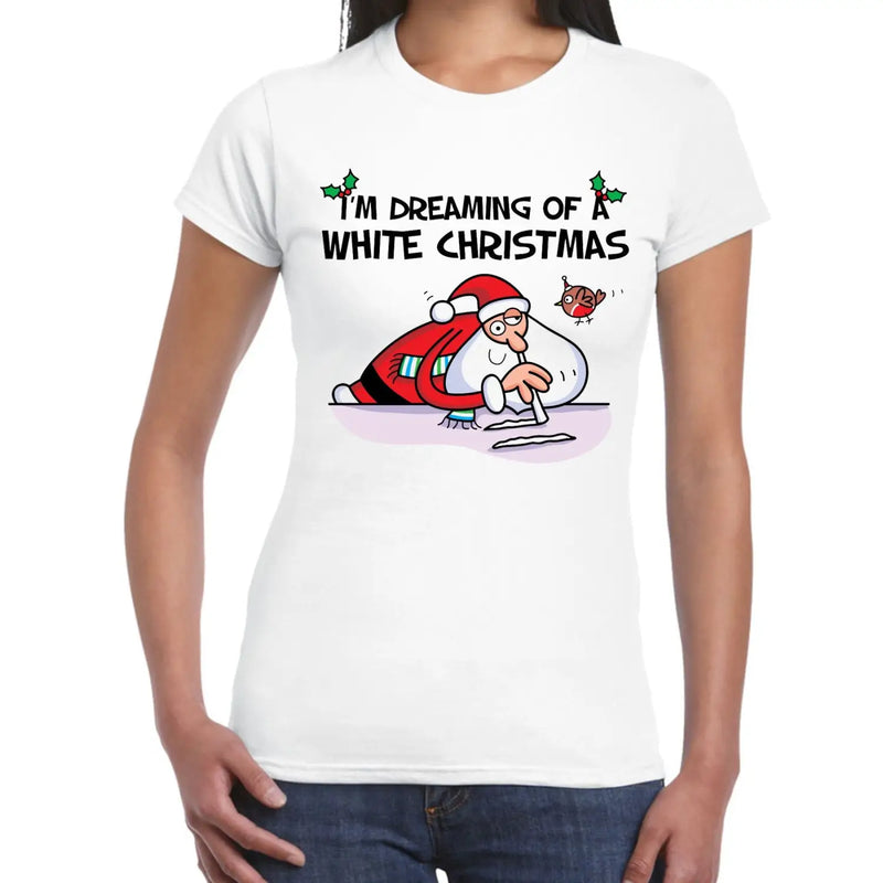 White Christmas Santa Claus Cocaine Funny Women’s T-Shirt